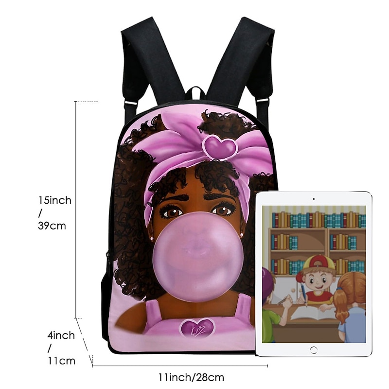 Black Girl Cartoon Backpack with Bubblegum Design – Stylish Lightweight School Bag for Girls or Gift for Tween Students4