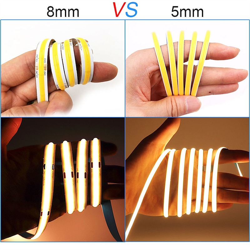 5M DC 12V LED COB Strip Light 8MM High Density Linear Lighting 320LEDs Flexible Tape Ribbon Lights Warm Natural White Decor RA904