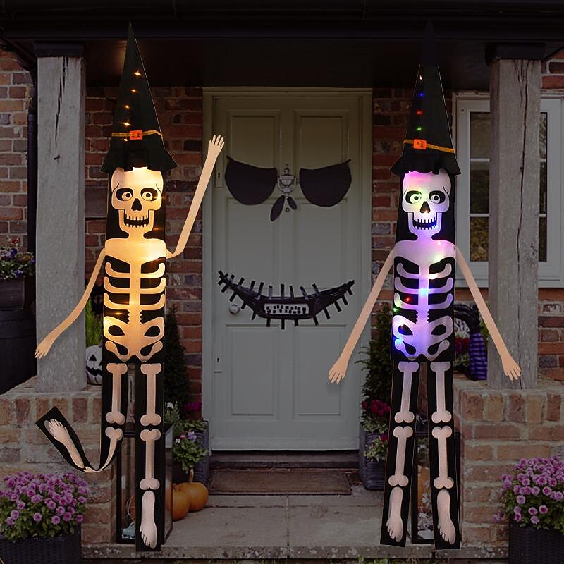 LED Light Halloween Skeleton Ghost Hanging Ornament Horror Glowing Skull Witch Hat Lamp Halloween Party Home Outdoor Decorations4