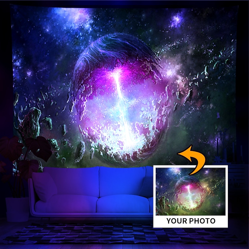 Custom Personalize Blacklight Tapestry Glow Party Neon UV Reactive Design Your Own Wall Art Mural Decor (suggest photo definition 3Mo or above)4