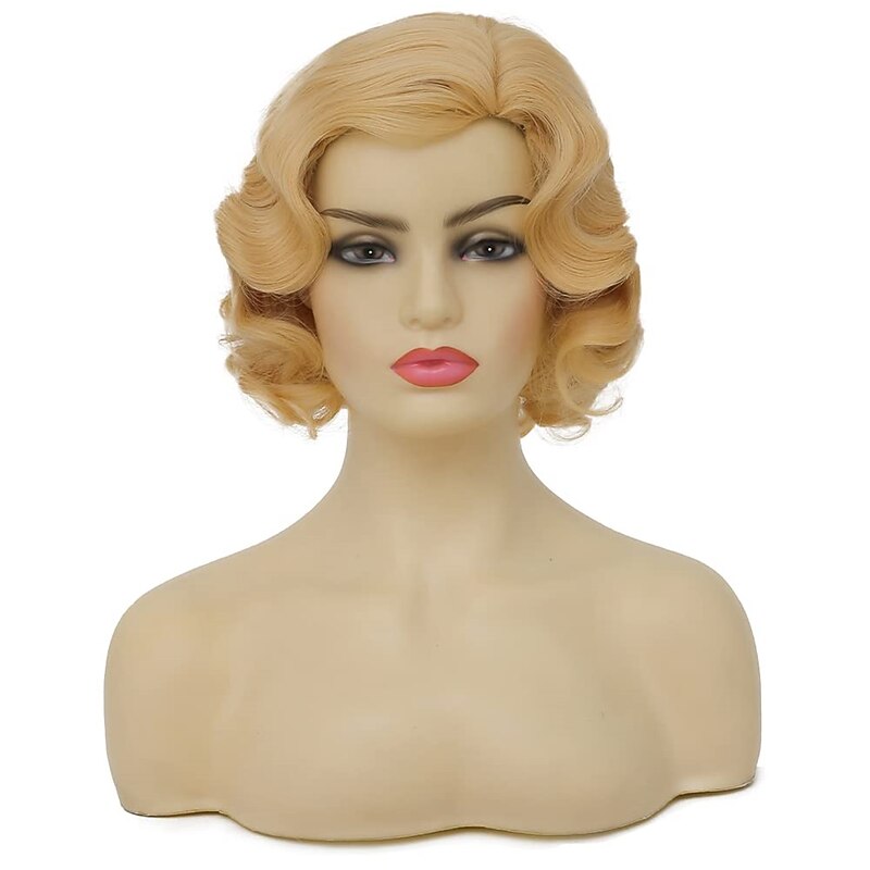 Short Curly Blonde Wigs for Women Finger Wave Wig Side Part Lady Synthetic 1920s Vintage Flapper Wig Halloween Wigs2