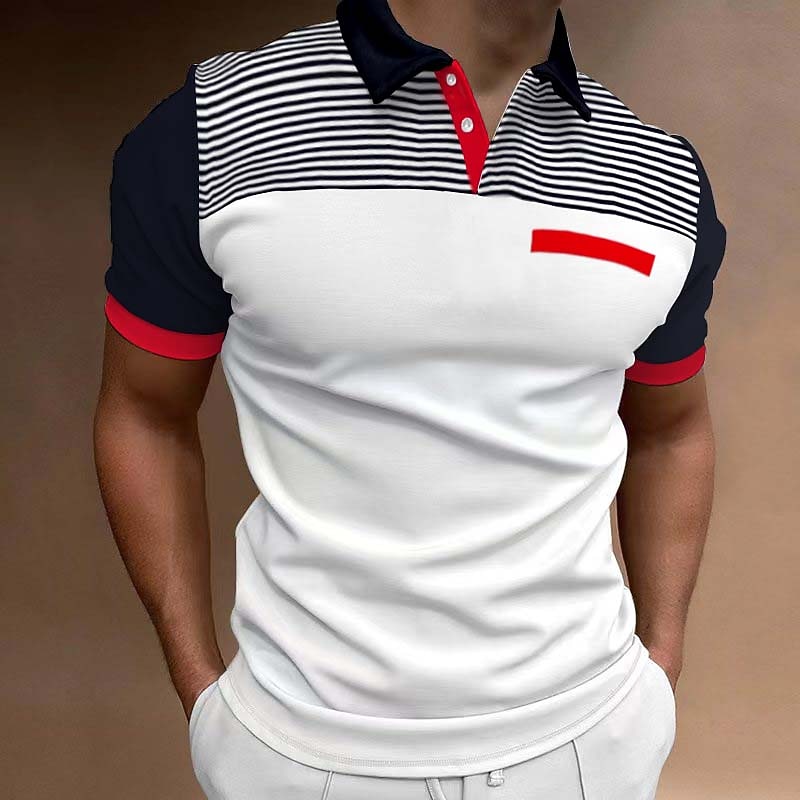 Men's Polo Golf Shirt Casual Sports Lapel Classic Short Sleeve Fashion Basic Color Block Stripes Patchwork Stripe Summer Regular Fit Wine Black White Yellow Blue Polo