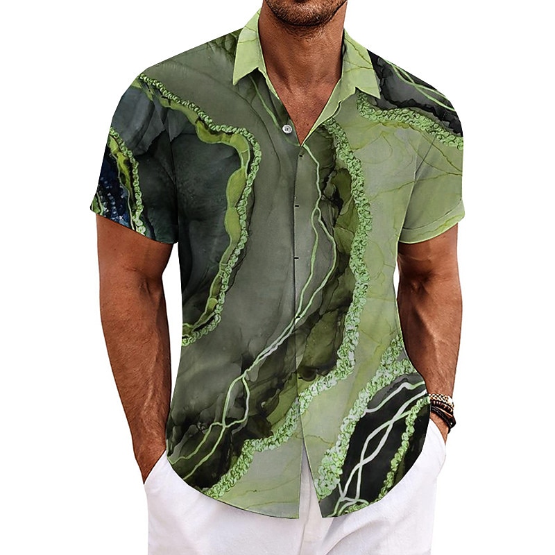 Men's Gradient Marble Shirt Button Up Shirt Short Sleeve Fashion Designer Casual Outdoor Casual Summer Spring Turndown Print Blue Green Khaki Gray3