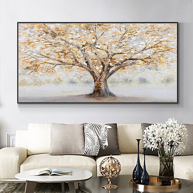 Mintura Handmade Golden Tree Landscape Oil Paintings On Canvas Wall Art Decoration Modern Abstract Pictures For Home Decor Rolled Frameless Unstretched Painting