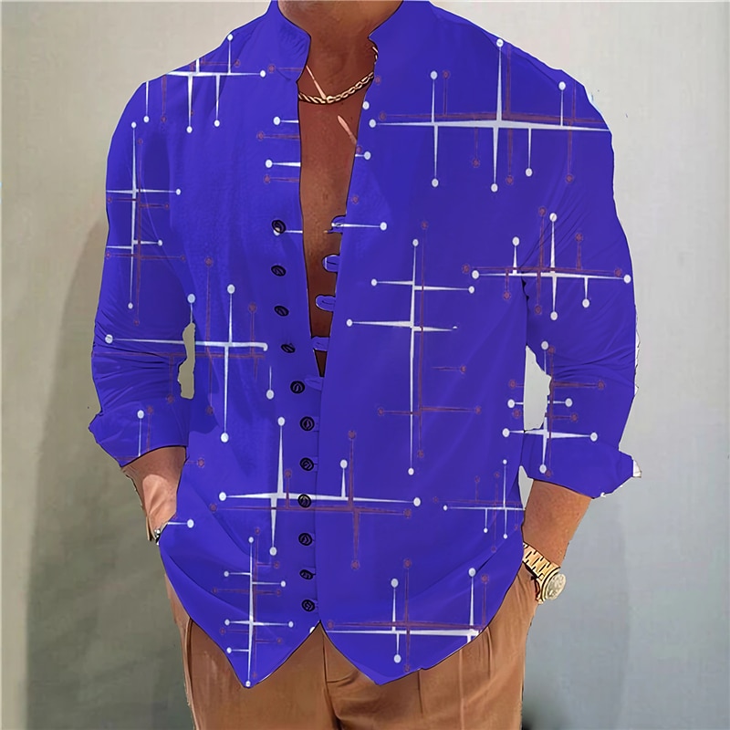 Men's Geometric Pattern Geometry Shirt Button Up Shirt Long Sleeve Fashion Streetwear Designer Outdoor Casual Daily Summer Spring Fall Stand Collar Print Yellow Red Royal Blue Blue Purple3