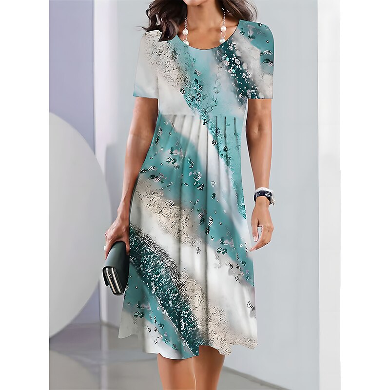 Women's Midi Dress Ombre Floral Pocket Print Crew Neck Daily Date Short Sleeve Summer Spring3