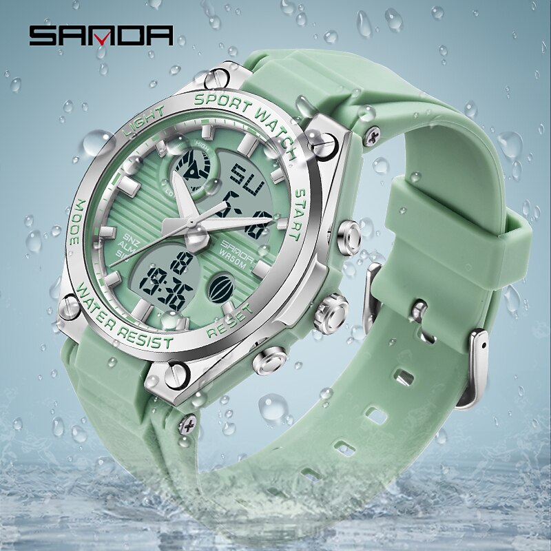 SANDA 6067 Digital Watch Women Sport Chronograph Calendar Lady Quartz Wristwatch 50m Waterproof Female Girl Electronic Clock