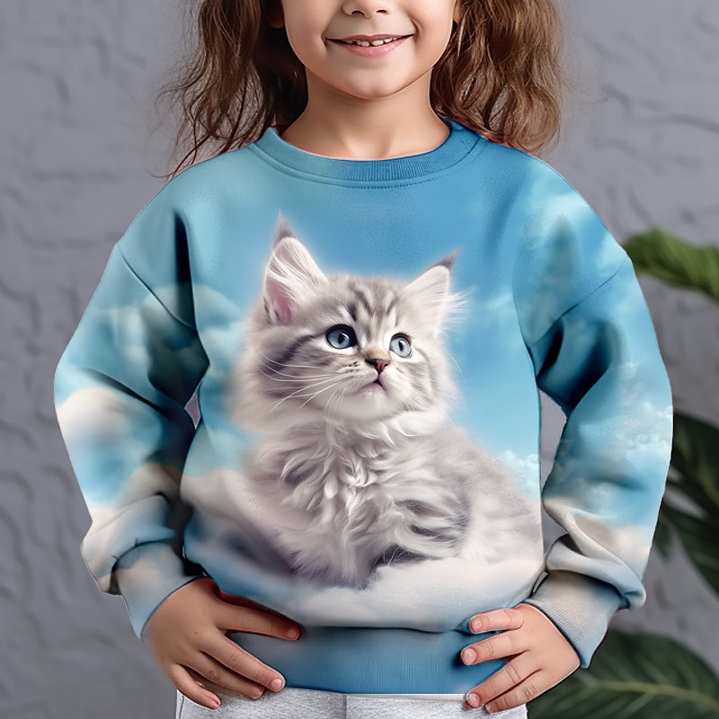 Girls' 3D Graphic Animal Cat Sweatshirt Long Sleeve 3D Print Summer Fall Fashion Streetwear Adorable Kids 3-12 Years Outdoor Casual Daily Regular Fit4