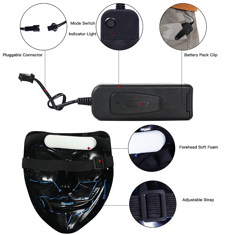 Halloween LED Mask Light Up Hacker Purge Mask LED Scary Skull Mask for Cosplay Costumes Festival Carnival Party Gifts Kids Men Women3