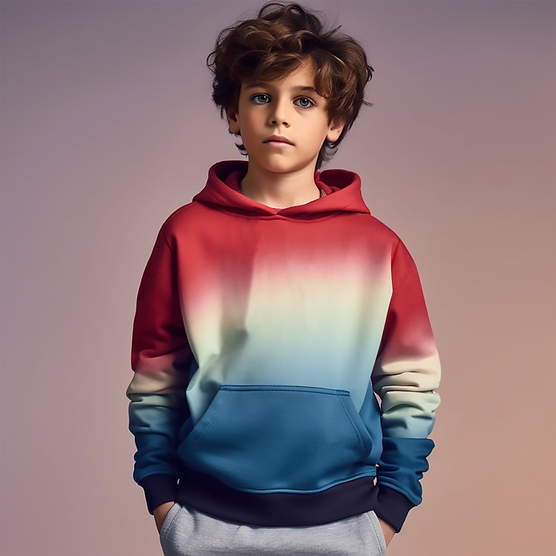Boys 3D Graphic Gradient Hoodie Long Sleeve 3D Print Summer Spring Fall Fashion Streetwear Cool Kids 3-12 Years Outdoor Casual Daily Regular Fit