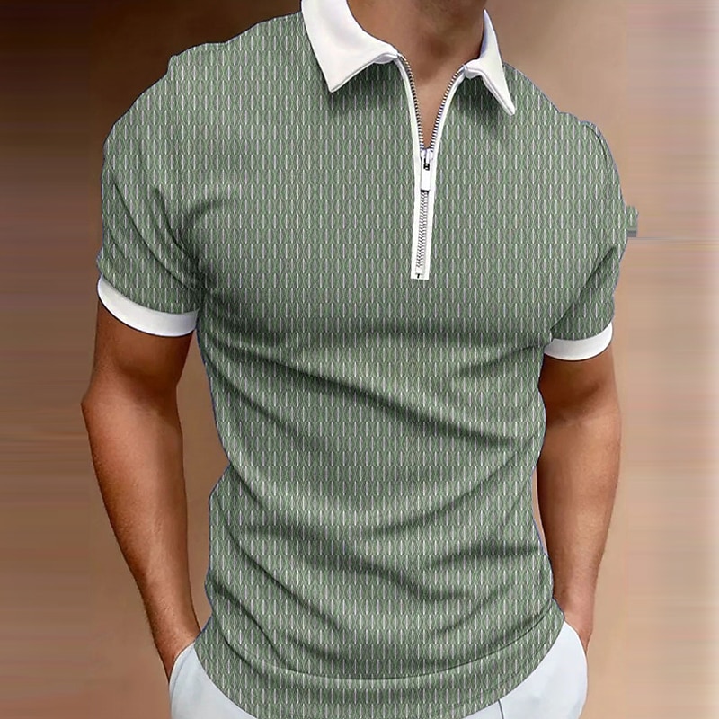 Men's Zip Polo Shirts Golf Shirt Short Sleeve Polo Shirts Collared Shirts Business Casual WorkWear Formal Wear Festival Wear 3D Print Quarter Zip Polo Blue Green Khaki2