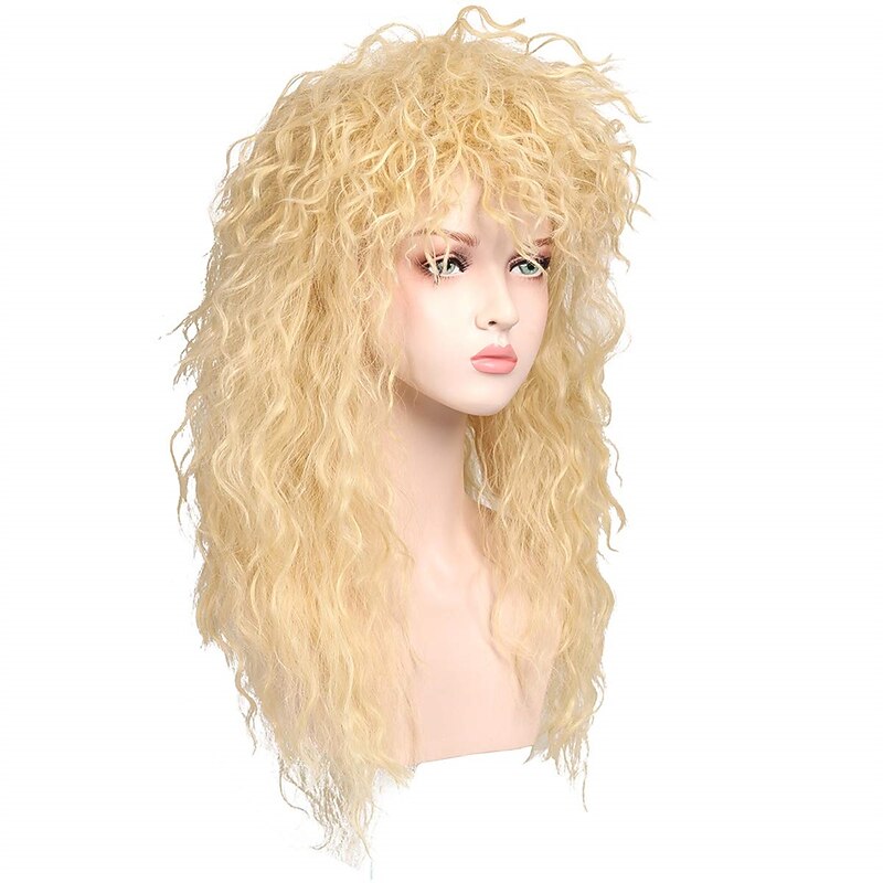 Color Ground Long Curly 80s Rocker Mullet Cosplay Wig for Women (Only Wigs) Halloween Wigs4