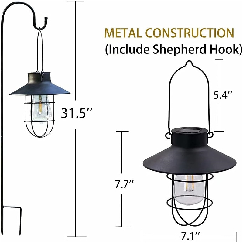 Solar Pendant Light Outdoor Hanging Lamp Portable Solar Lantern Retro Design Metal Waterproof Led Garden Lights Decorative for Garden Patio Balcony Pathway Landscape Decoration3