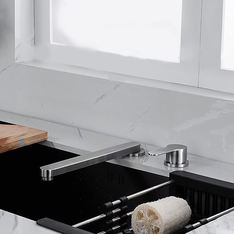 Stainless Steel Kitchen Faucet Sink Mixer Folding Vessel Tap, Single Handle 360 Degree Swivel with G1/2 Cold and Hot Hose2