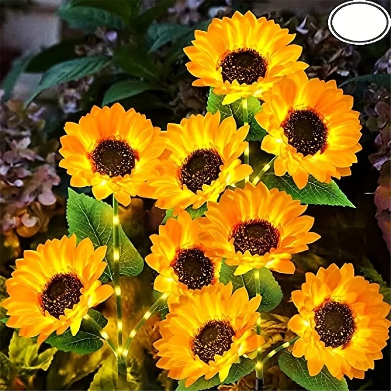 3-in-1 Sunflower Lights Solar Outdoor LED Courtyard Park Decoration Sunflower Ground Insertion Atmosphere Light Lawn Imitation Floor Lamp Lawn Lamp