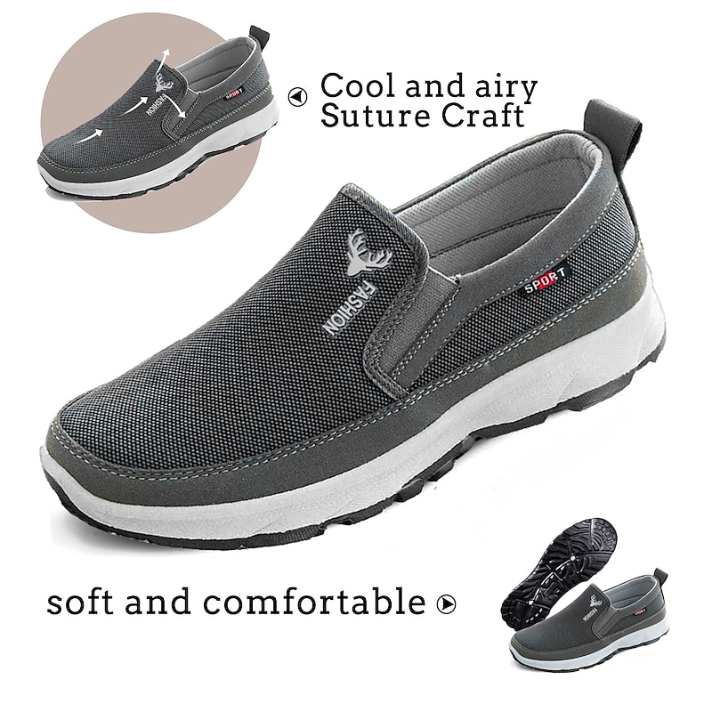 Men's Casual Black and White Breathable Mesh Slip-On Loafers for Everyday Comfort4