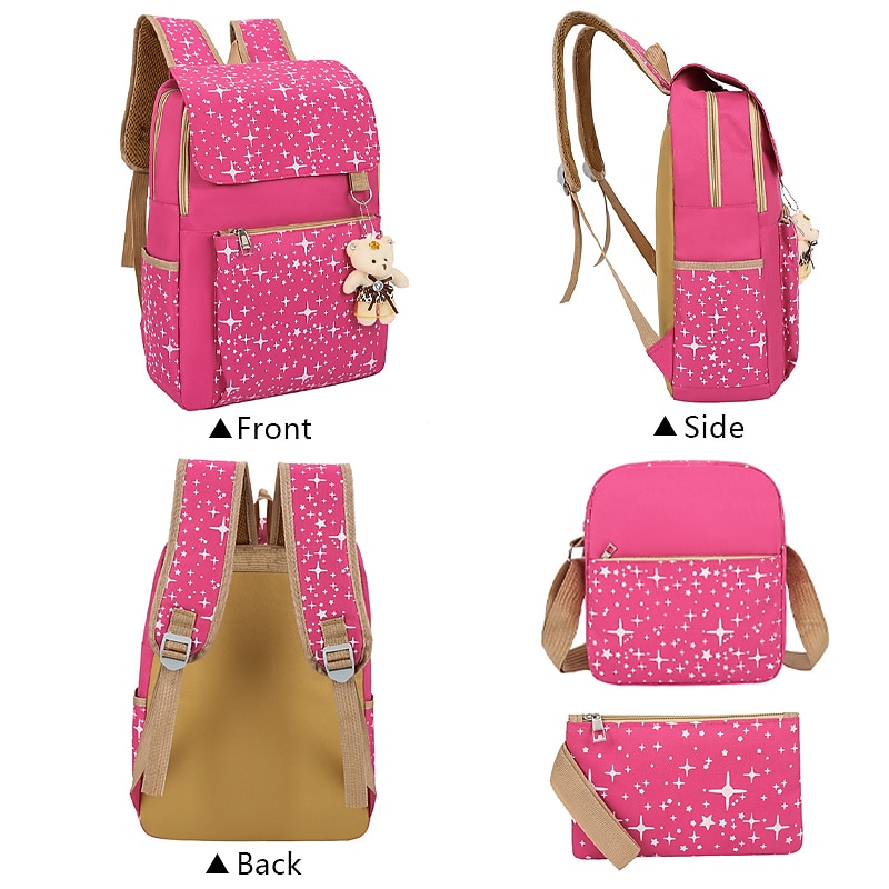 4-Piece Starry Backpack Set for Girls - Includes Backpack, Shoulder Bag, Purse, and Pencil Case - Available in Pink, Purple, Blue, and Black3