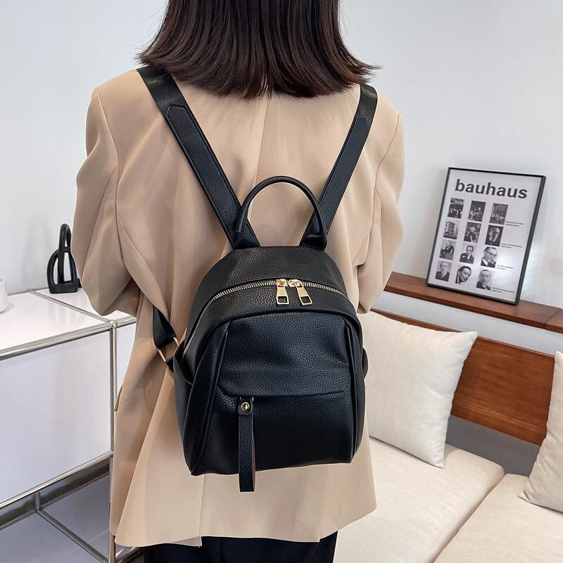 Women's Backpack Mini Backpack Commuter Backpack School Daily Solid Color PU Leather Large Capacity Waterproof Durable Zipper Black Yellow Blue4