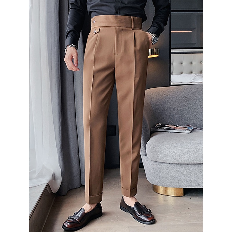 Men's Dress Pants Trousers Slacks Pleated Pants Suit Pants High Rise Plain Comfort Breathable Wedding Outdoor Daily Elegant Vintage Black White2