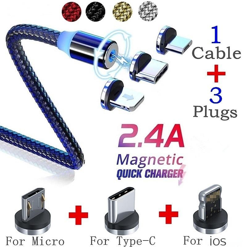 2023 magnetic USB cable LED magnetic charging cable suitable for iPhone micro USB C type fast charging magnet charger mobile phone cable