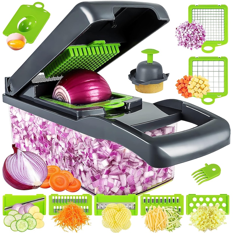 Vegetable Chopper 16 in 1Multifunctional Food Chopper Kitchen Vegetable Slicer Dicer Cutter Veggie Chopper With 8 Blades Carrot Chopper with Container