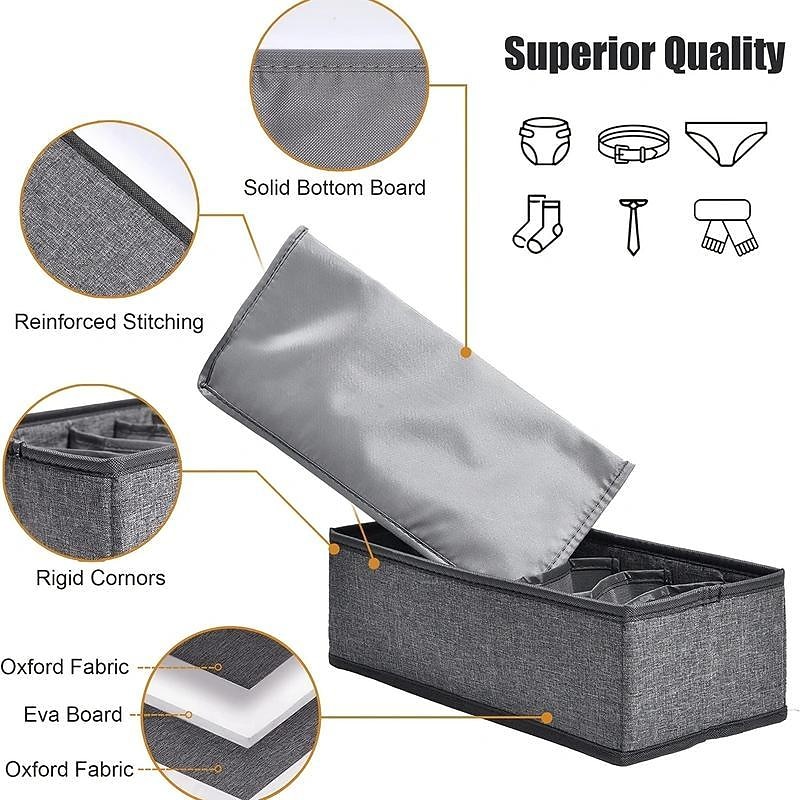 4pcs Socks Underwear Drawer Organizer Divider, ULG Washable Dresser Drawer Organizer Foldable Oxford Fabric Closet Organizers And Storage Boxes For Socks, Underwear, Ties, Belts4