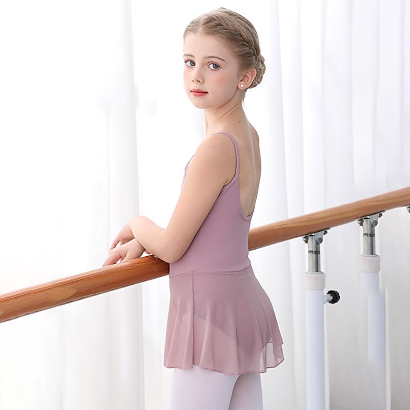 Kids' Dancewear Ballet Dress Pure Color Splicing Tulle Girls' Performance Training Sleeveless High Polyester3
