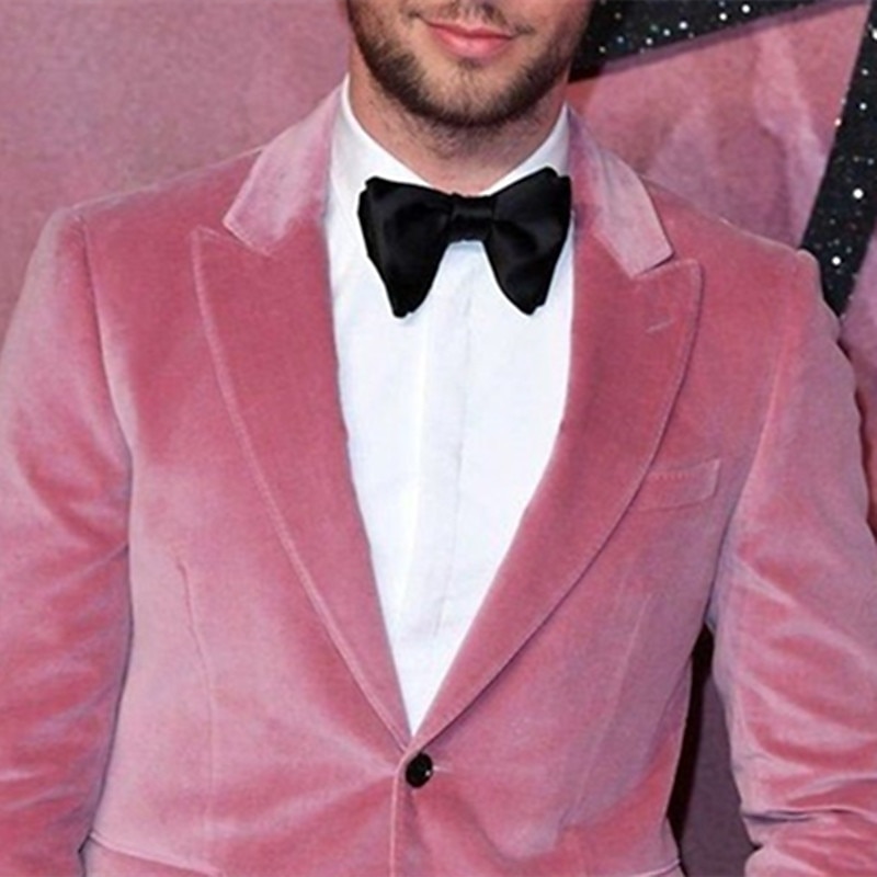 Men's Blazer Jacket Closure collar Fashion Casual Velvet Solid Colored Pink Green Tailored Fit Single Breasted Two-buttons4