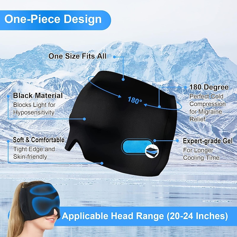 Headache Relief Ice Hat Flexible Gel Cold Compress Cap for Soothe Pain Sinus Pressure Tension Physical Calming Compressed Cooling Head Wrap for Puffy Eyes Travel Ice Pack Sleep Eye Mask3