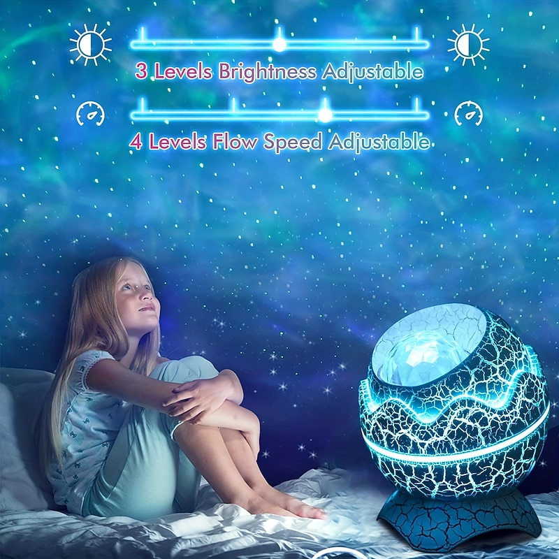 Star Projector Night Light Dinosaur Egg Projector Sky Galaxy Projector Ocean Wave Projector Light with Sleep White Noise Bluetooth Music Speaker Starlight Projector for Ceiling Decor Adult Kids Room Theater Party 17