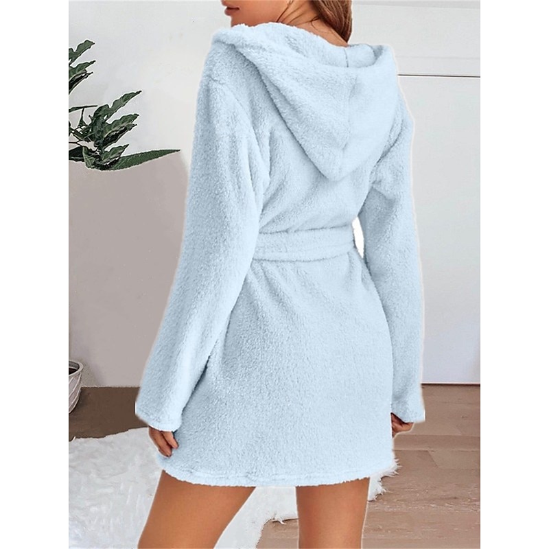 Women's Pajamas Robe Bathrobe Robes Gown Pure Color Casual Comfort Soft Home Daily Bed Coral Fleece Coral Velvet Terry Warm Hoodie Long Sleeve Pocket Fall Winter Home Outfits2
