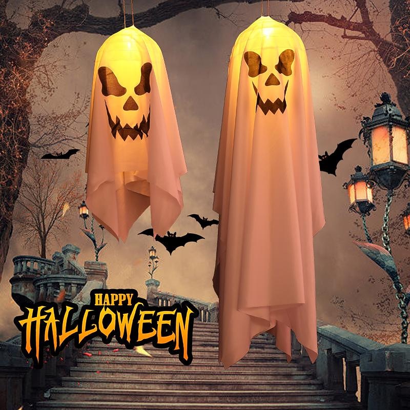 Halloween Lighted Ghost Horror Creepy Props Fabric Lantern Pumpkin Halloween Decoration Garden Patio Ghost Festival Decoration 4.5V IP42
