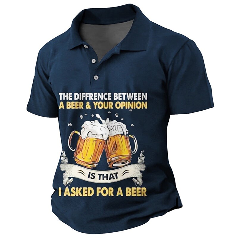 Men's Letter Graphic Prints Beer Polo Shirt Golf Shirt Short Sleeves Shirt Turndown Outdoor Street Black Red Navy Blue Green Print Clothing Apparel Sports Fashion Streetwear Designer2