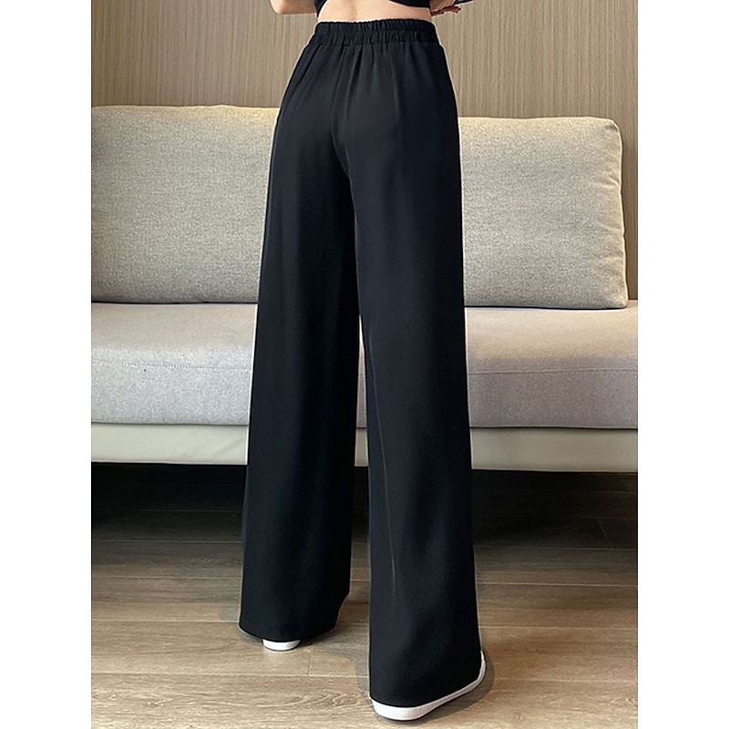 Women's Dress Pants Wide Leg Maillard Trousers Full Length Pocket Baggy Micro-elastic High Waist Fashion Streetwear Work Street Black Blue M L Summer Fall4