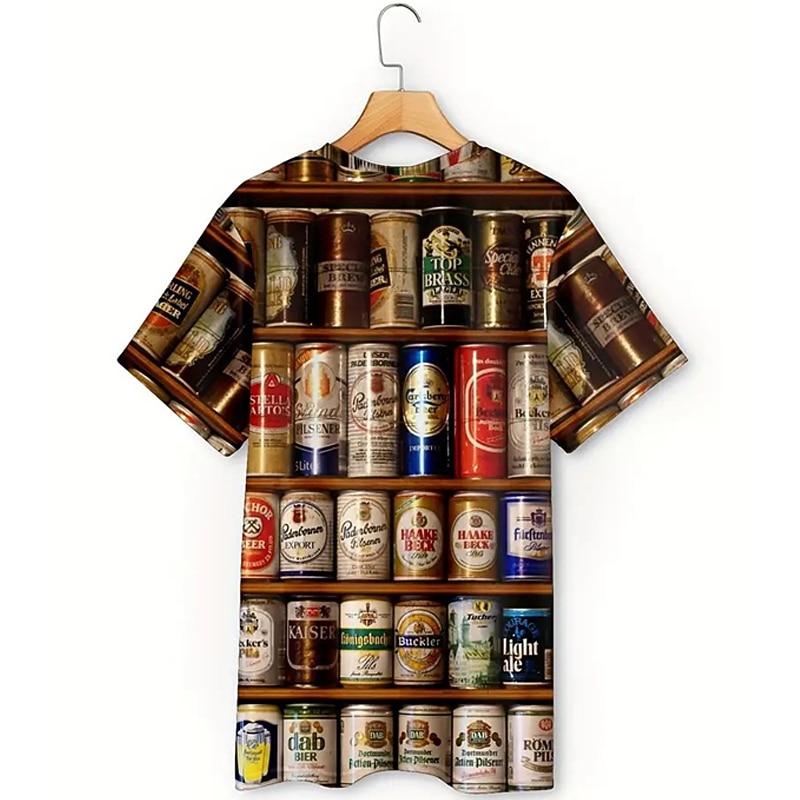 Men's Graphic Beer T Shirt Short Sleeve T shirt 3D Print Crew Neck Shirt Vintage Fashion Designer Outdoor Daily Sports Black Brown Spring & Summer Clothing Apparel S M L XL 2XL 3XL2