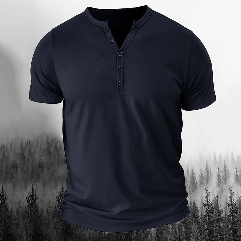 Men's T Shirt Henley Shirt Tee Top Short Sleeves Henley Summer Plain Fashion Designer Basic Vacation Street Going out Black White Navy Blue Top Tee for Men4