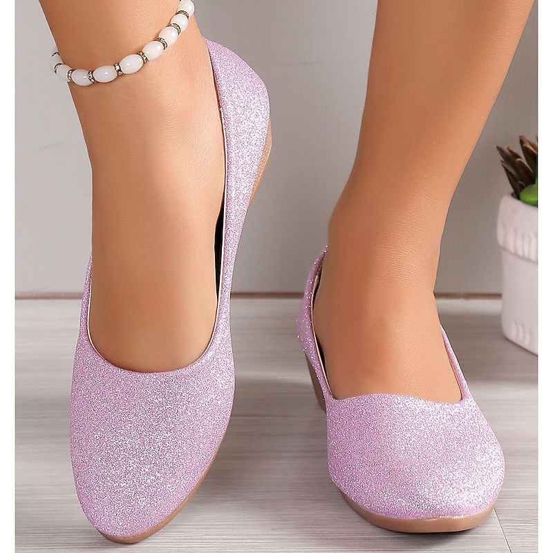 Women's Pink Glitter Wedge Flats – Comfortable Slip-On Sparkly Flats for Casual Outings, Parties, and Everyday Wear4
