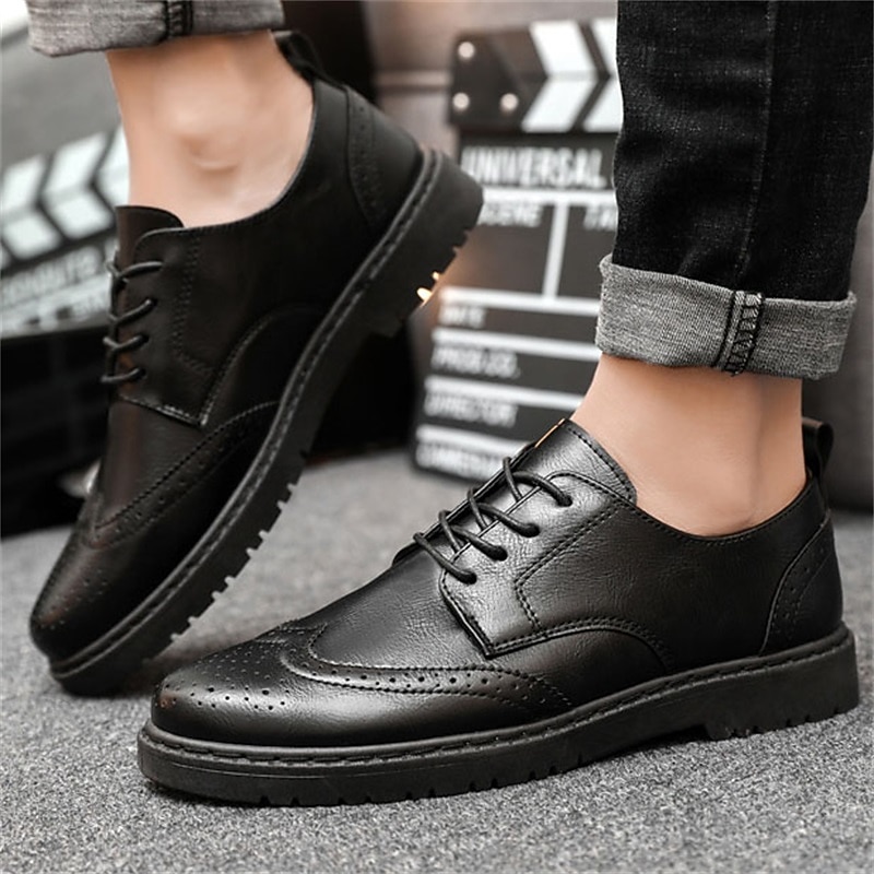 Men's Black Faux Leather Oxford Shoes – Classic Brogue Detailing with Durable Sole for Formal and Casual Wear4