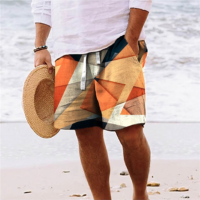 Men's Graphic Color Block Patchwork Shorts Summer Shorts Beach Shorts Mid Waist Streetwear Hawaiian Designer Casual Daily Holiday Drawstring Elastic Waist 3D Print Designer Clothing Apparel