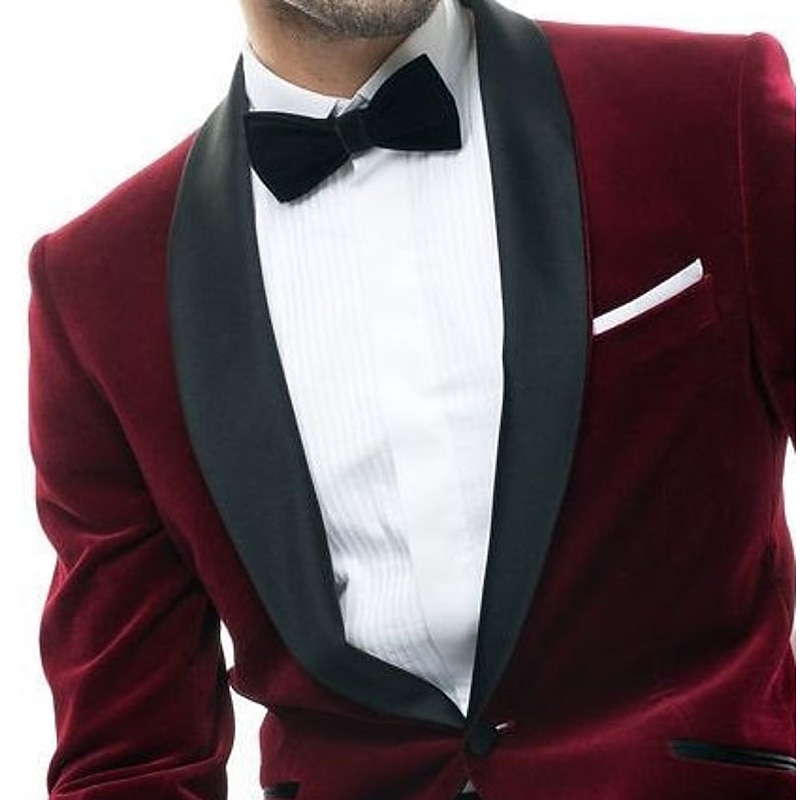 Men's Blazer Jacket Tuxedo Shawl Collar Fashion Party Casual Solid Colored Burgundy Tailored Fit Single Breasted One-button4