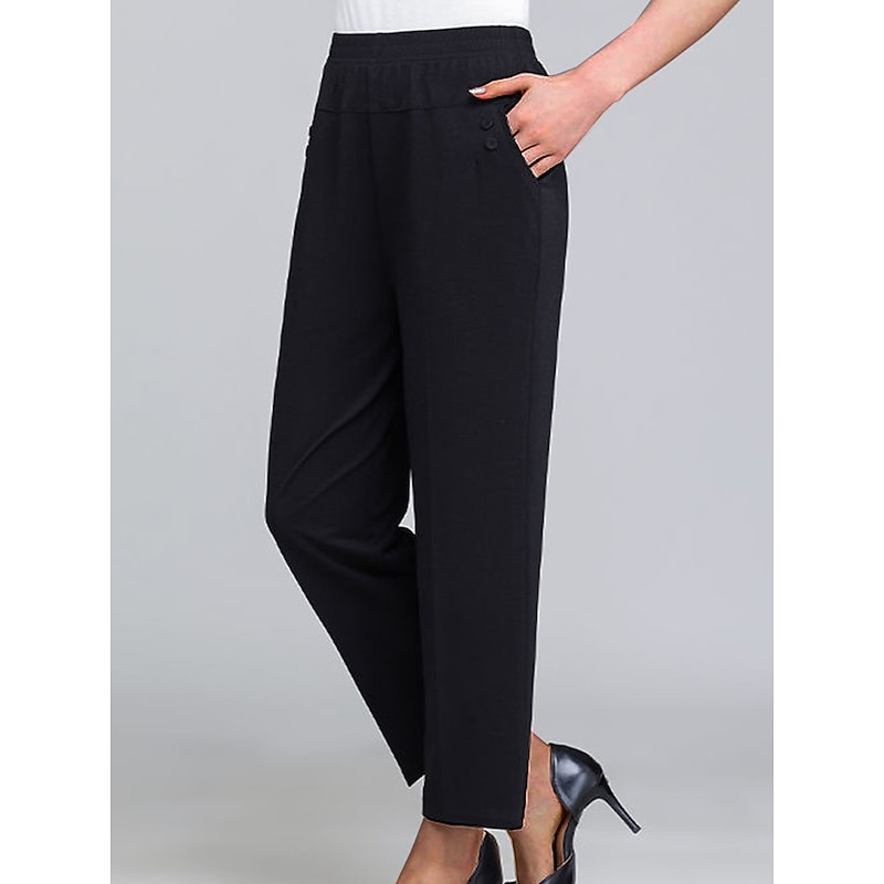 Women's Dress Work Pants Wine Almond Black High Waist Solid Color Buttons Fashion Streetwear Daily Wear Pocket Ankle-Length Comfort Plain M L XL 2XL 3XL2