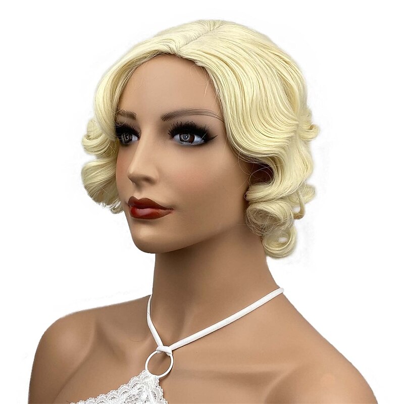 Finger Wave Wig Synthetic Hair for Women 1920s Vintage Cosplay Carnival Party Daily Everyday Wear Short Curly Wig Halloween Wigs3