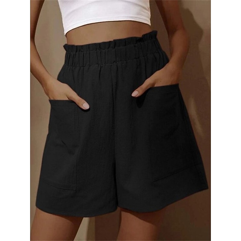 Women's Shorts Streetwear Simple Casual Short High Waist Plain Pocket Elastic Waist Breathable Soft Outdoor Micro-elastic Outdoor Vacation Casual Daily Black White Red Blue Summer Spring Regular Fit4