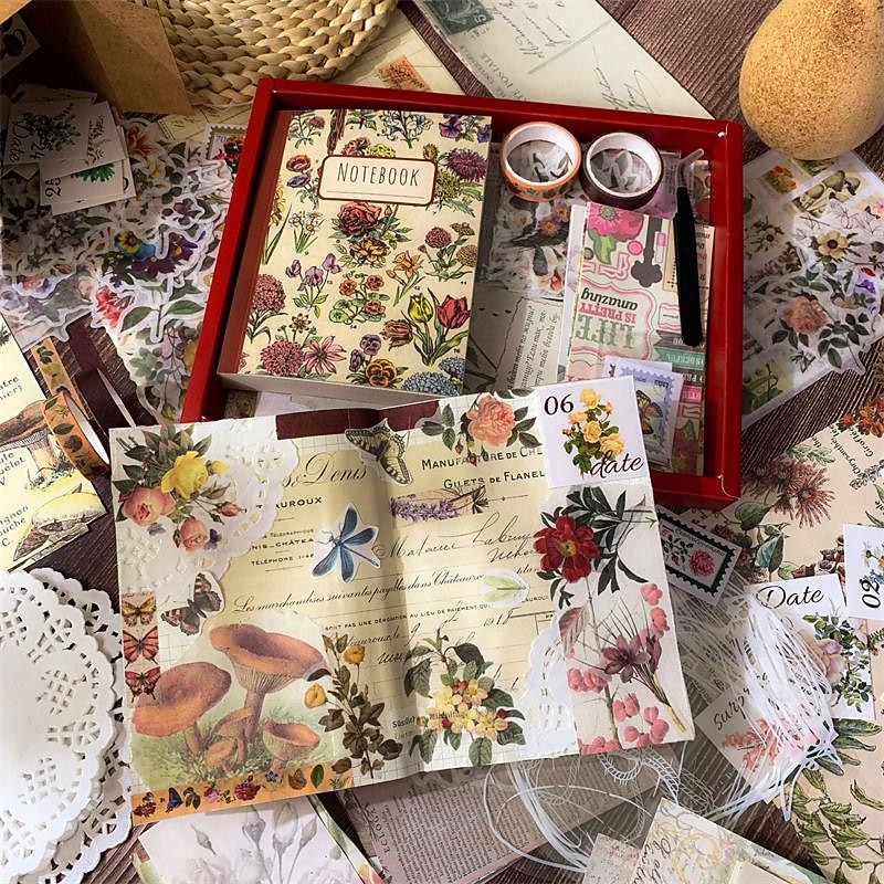 256Pcs / Set Retro Plant Sticker Book Creative INS Style Hand Account Material Paper Decorative Stickers