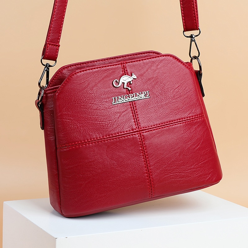 Women's Small Red Faux Leather Crossbody Bag – Minimalist Shoulder Purse with Adjustable Strap for Casual Outings and Daily Use2