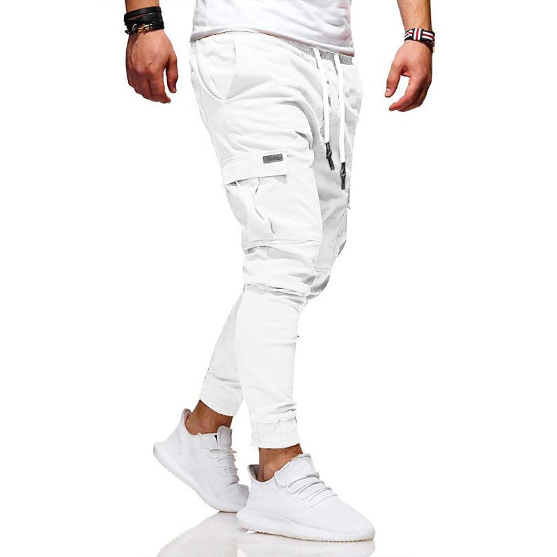 Men's Cargo Pants Trousers Elastic Waist Elastic Cuff Plain Comfort Breathable Daily Sports Black White3