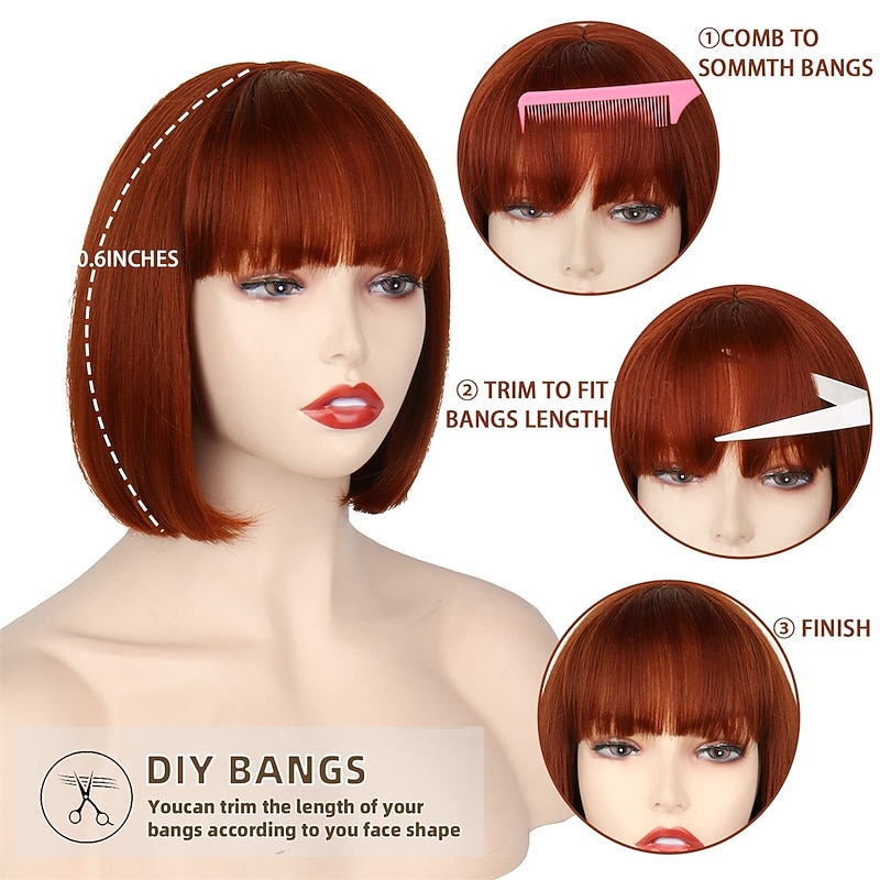 Red Wig Bangs Short Red Bob Wig for Women Auburn Wig Bob with Bangs for Daily Party Cosplay3