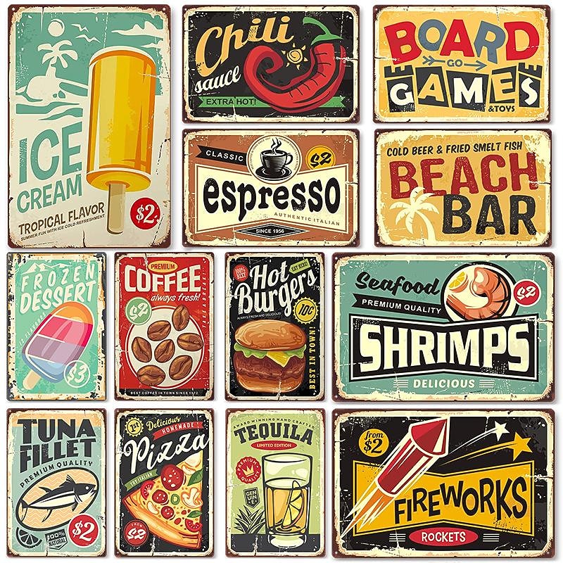 1pc Food Metal Tin Sign Summer Beach Tin Sign Vintage Beach Signs Wall Decor, Painting Wall Hanging For Beer Bar Decor Home Decor Restaurant Wall Art Metal Tin Sign 20x30cm/8''x12''