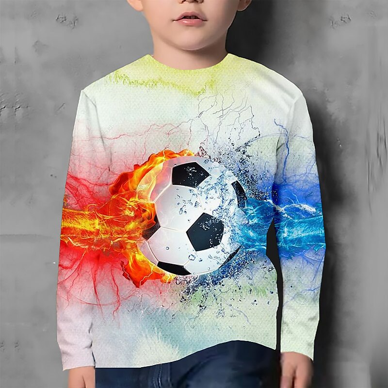 Boys 3D Graphic Gradient Football T shirt Tee Long Sleeve 3D Print Summer Spring Fall Sports Fashion Streetwear Polyester Kids 3-12 Years Outdoor Casual Daily Regular Fit2