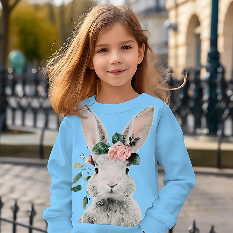 Girls' 3D Animal Rabbit Bunny Sweatshirt Long Sleeve 3D Print Summer Fall Fashion Streetwear Adorable Kids 3-12 Years Outdoor Casual Daily Regular Fit4